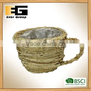 Flowerpot With Circular Natural Rattan Cup Shape/Garden Planter thumbnail-1