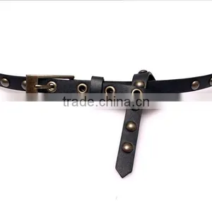 Wholesale Rivets Decorated Pin Buckle Sex Girl Thin PU Waist Belt Adjustable Eyelets Belts thumbnail-5