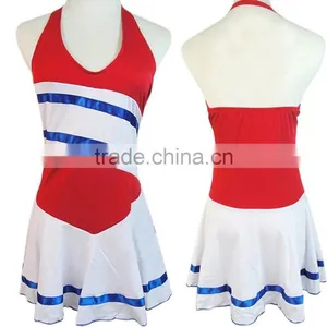 Wholesale Custom Team Name And Logo Sublimation Cheer Uniforms, Women's Adult Cheerleading Uniform Dress With Sexy Halter Design thumbnail-1