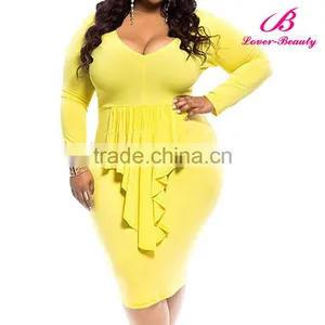 Wholesale Bodycon Yellow Ladies Plus Size Dress thumbnail-1