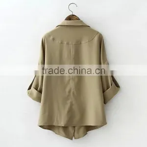 2016 Spring European and American Style Turn-down Collar Loose Fit Jacket for Women thumbnail-3