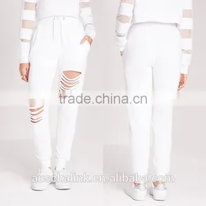 OEM Service Fashion Cheap White Ripped Front Jogger Pants thumbnail-6