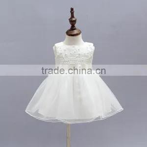 Latest Design Hot Sale Summer Dress 2017 Wholesale Silk Baby Clothing Kids White Short Sleeve Baby Girl Floral Tutu Dress thumbnail-4