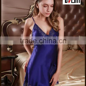 0850 Floral Lace Nightdress Spaghetti Strap Slip Sexy Girls Satin Photos Nightdress Dress Satin Nightgown thumbnail-1