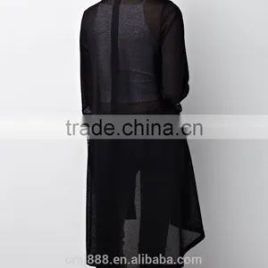 Custom Women Knitted Long Open Lace Trim Cardigan thumbnail-3