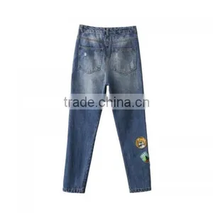 Women Jeans Different Size for Choice Girls Printed Washed Patchwork Blue Trousers thumbnail-4