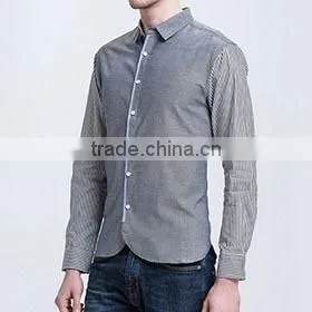 Wholesale Grey Mens Long Sleeve Cotton Stripe Shirts thumbnail-1