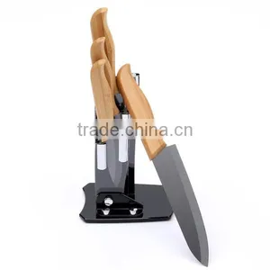 2017 New High Quality Bamboo Handle Ceramic Knife Blade Black Suit Exquisite Kitchen Knife With Holder thumbnail-2