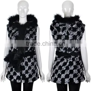 YR262 Real Rabbit Raccoon Fur Hooded Knit Fur Waistcoat thumbnail-2
