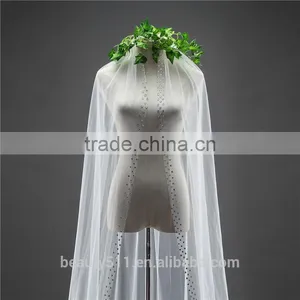 2017 Wholesale Wholesale White Wedding Lace Bridal Veils Long Tulle Veils HL01 thumbnail-5