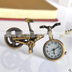 New Retro Mini Bronze Bike Bicycle Design Keychain Quartz Pocketed Fob Watch Pendant Necklace Fashion Sweater Key Chain Gifts thumbnail-2