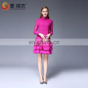New Arrival Autumn Winter Warm Women Short Skirts Lace Dress in Solid Color thumbnail-3