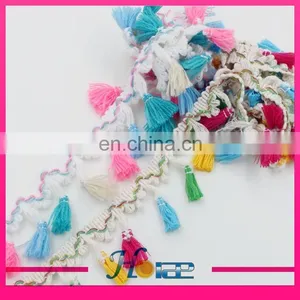 4.5cm Width Cotton Mixed Color Tassel Fringe Lace Trim for Garment thumbnail-3
