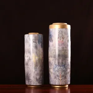 Wood Gild Light Luxury Simple Elegant Ceramic Vase For Hallway TV Bench Decor thumbnail-1