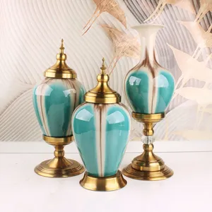 Light Luxury Retro Fashion Green Crack Large Ceramic Vase For Coffee Shop Decor thumbnail-1