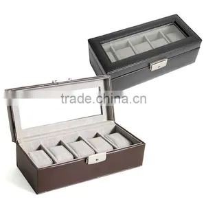 Black Genuine Leather 5-slot Watch Display Box Watch Organizer Case Travel Jewelry Case thumbnail-6