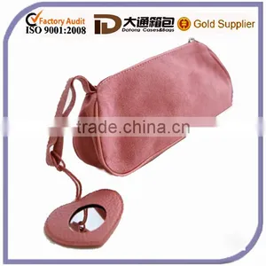 Practical Suede Fabric Cosmetic Bag With Outside Mirror thumbnail-1