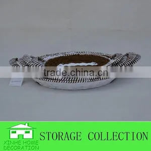 Set of 4 Round Shape Handmade Paper Rope Woven Tray thumbnail-2
