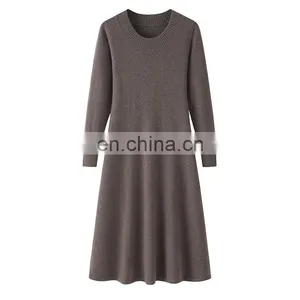 Lady's Knitted A-Line Dress With Long Sleeves Sexy Solid Color Breathable Cashmere Natural Waist Knee-Length Spring Fall Seasons thumbnail-1