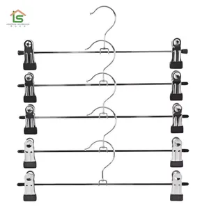 OEM Household Metal Pants Skirt Hangers With Clips Wire Trousers Hangers for Cloths Metal Clothes Pant Hanger thumbnail-2