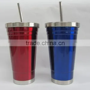 Tumbler, Travel Mug, Vacuum Double Wall, Stainless Steel With Straw thumbnail-1