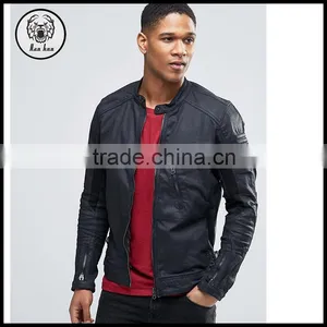Mens Denim Biker Motorcycle Bomber Slim Fit Black Leather Jacket thumbnail-1