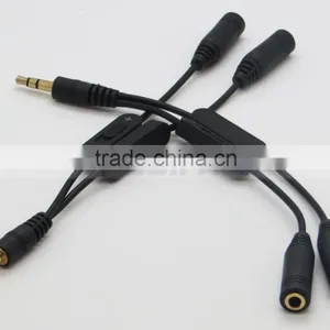 2 Male to Female Y Splitter Cable Extension Audio Cable With Volume Control thumbnail-2