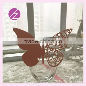Pink Butterfly Design Laser Cut Pearl Paper Wine Glass Place Card Place Name Cards for Wedding Favor Pupular Hot Sale Design thumbnail-2
