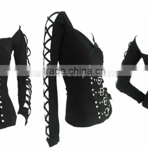 GOTHIC BLACK COTTON CORSET TOP WITH LONG SLEEVES thumbnail-1