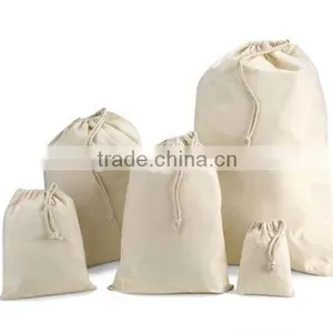 White Cotton Drastring Pouch thumbnail-1