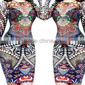 Women Sexy Night Dress Tribal Tattoo Printed Night Club Wear Bandage Bodycon Party Dress thumbnail-1