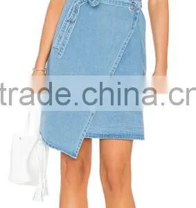New Design Light Bule Denim Fabric Strap Women Dresses thumbnail-6