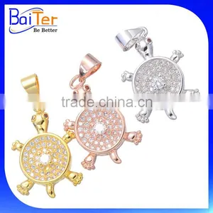 Fashion White Gold Plated Pave Cubic Zircon CZ 925 Sterling Silver Turtle Pendant Necklace Pendant thumbnail-1