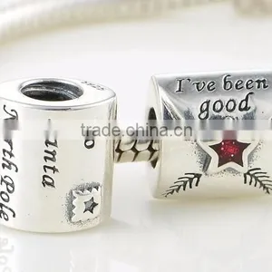 100% 925 Sterling Silver Letter to Santa With Red Enamel Charm Bead thumbnail-1