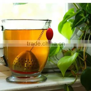 TD-072-Cute Loose Leaf Stainless Steel Tea Infuser With Silicone Drip Tray- Burgundy Red Color thumbnail-1