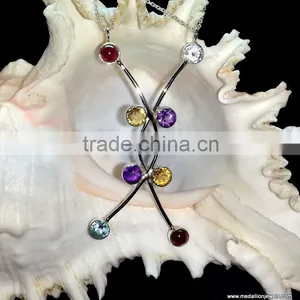 Blue Topaz Amethyst Citrine Garnet Designer 925 Sterling Silver Jewelry Necklace, Designer Gemstone Necklace, 925 Silver Jewelry thumbnail-1