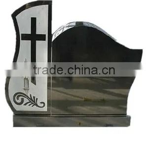 Black Granite Cemetery Monument With Cross thumbnail-1