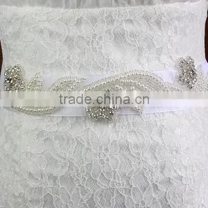 Wholesale Beaded Wedding Accessory Rhinestone Pearl Bridal Sash Jewelry Applique WA003 thumbnail-4