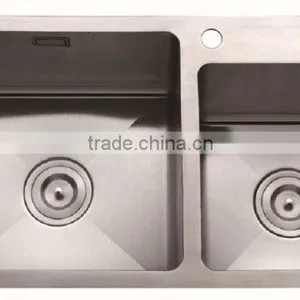 Top-Mount / Drop In Stainless Steel Double Bowl Kitchen Sink 8142B thumbnail-1