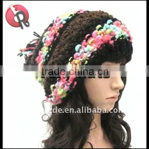 Multi Stripe Beanie With Pom-pom Top, Made of Acrylic, Available in Various Colors thumbnail-1
