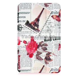 Three Folding Leather Case Paint Old Newspapaer Pattern Stand Tablet Case for Samsung Galaxy Tab E8.0 Protective Slim Hard Case thumbnail-2