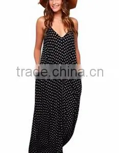 Women V Neck Spaghetti Strap Summer Beach Long Maxi Dress thumbnail-1