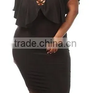 Women's Batwing Sleeve V Neck Solid Bodycon Plus Size Dress thumbnail-6
