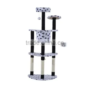 PawHut 60" Multilevel Cat Tree Condo - Beige/Brown Dots thumbnail-2