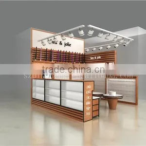Wood Veneer Material Jewelry Showcase Kiosk With Led Strip Light for Shop Decoration Design thumbnail-1
