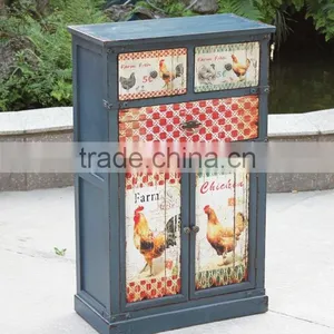 American Style Antique Blue Wooden Cupboard thumbnail-1