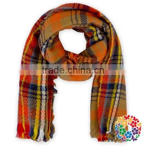 Yellow Blue White Checks Designs Scarf and Shawls Wholesale Women Scarf Pashmina thumbnail-3