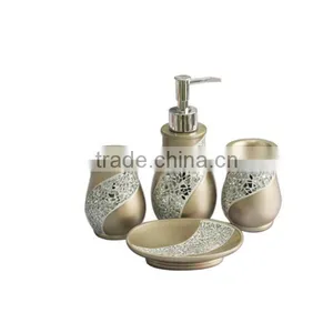 4 PCS High Quality Chrome Resin Crackle Mosaic Glass Bathroom Accessories thumbnail-1