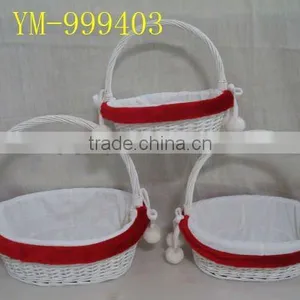 Small White Wicker Christmas Gift Basket With Fabric Liner thumbnail-1