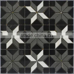 MM-CV293 High Quality Fan Natural Stone Black Grey White Flower Marble Mosaic Tile thumbnail-1
